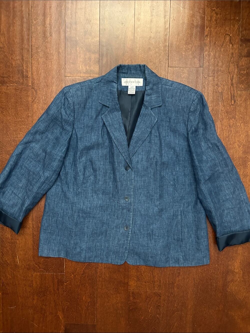 Vintage Jones New York 100% Linen Blue Chambray Blazer, Size 16W